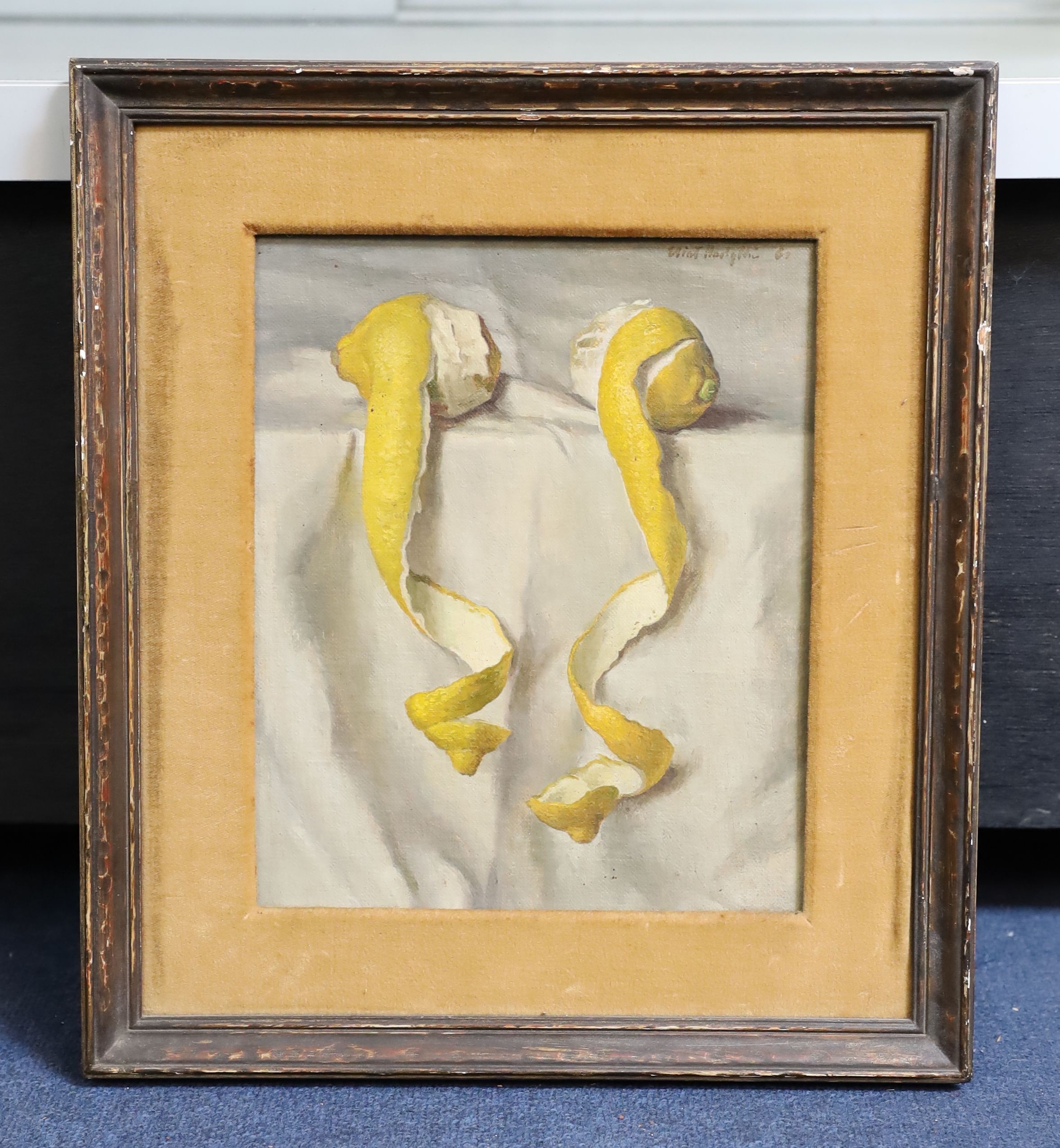 Eliot Hodgkin (1905-1987), 'Two Cut Lemons Hanging', oil on board, 28 x 23cm